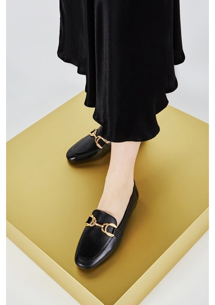 Agathe Kadın Siyah Hakiki Deri Loafer Ayakkabı 961 58-1 Bn Ayk Y23