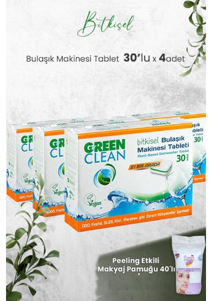 Bulaşık Makinesi Tablet 30'lu x 4 Adet + Temzileme Pamuğu