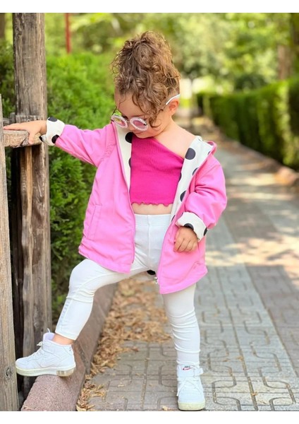Kız Çocuk Puantiyeli Çift Taraflı Açık Krem&pembe Yağmurluk 489756231 modelleri