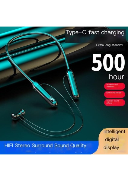 Dijital Görüntüleme Işlevine Sahip Boyna Takılan Kablosuz Bluetooth Kulaklık, Büyük Kapasiteli Yarı Kulak Içi Spor Stereo Kulaklık (Yurt Dışından)