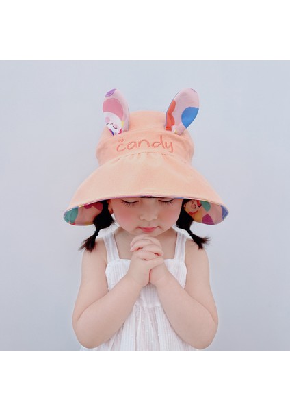 Çocuk Boş Silindir Şapka Güneş Şapkası Plaj Rengi Güneş Şapkası Çift Taraflı Üstsüz Büyütülmüş Ağız Kulak Katlanır Şapka (Yurt Dışından)