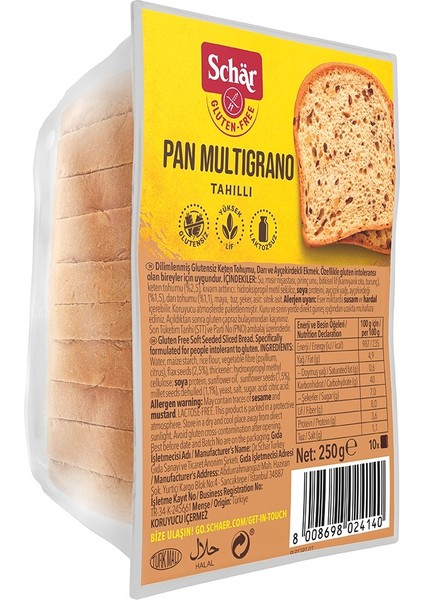 Pan Multigrano Glutensiz Ketenli Ayçekirdekli Ekmek 250 gr (8 Adet)