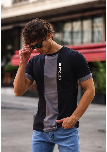 Baskılı Slim Fit Erkek Tişört Bisiklet Yaka T-Shirt %100 Pamuk fırsatları