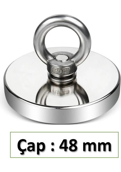 48 mm Çap Güçlü Halkalı Neodyum Pot Mıknatıs - Fishing Magnet Kanca Kurtarma Mıknatısı + 10 Metre Halat fırsatları
