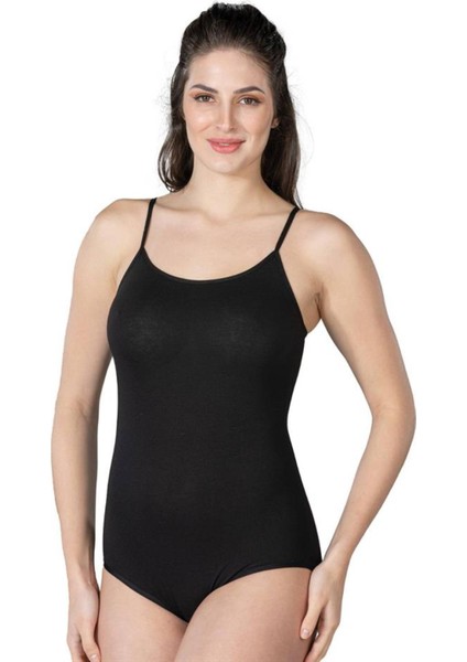 Siyah Modal Cotton Çıtçıtlı Ince Askılı Body