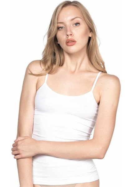 Beyaz Soft Ip Askılı Uzun Atlet