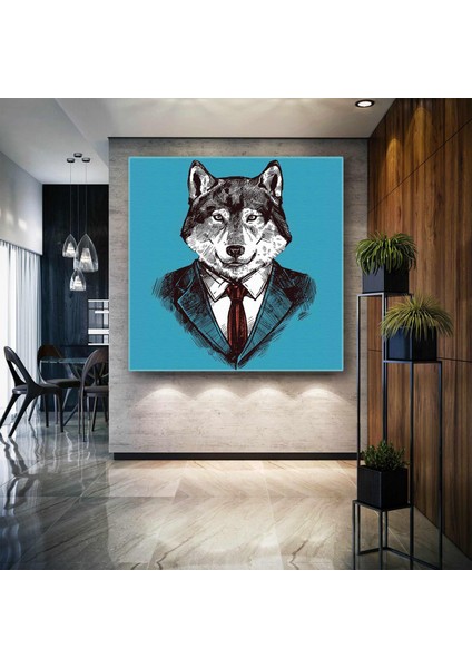Takım Elbiseli Kurt Ilüstrasyonu Business Wolf Kanvas Tablo