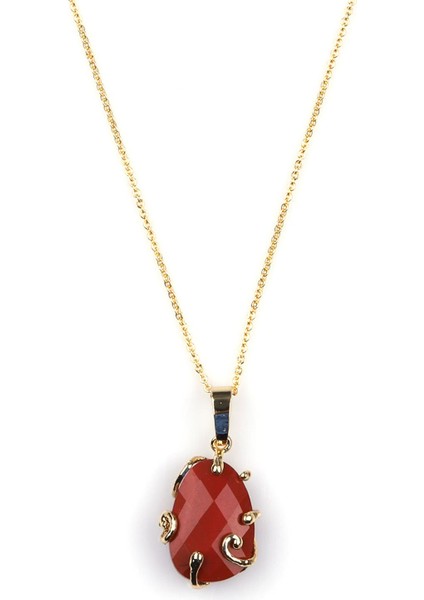 Red Jasper Doğal Taş Gold Renkli Kolye