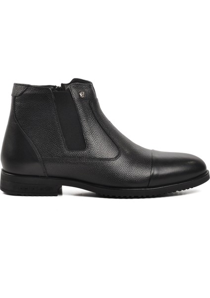 11925251-24K Siyah Deri Fermuarlı Erkek Bot