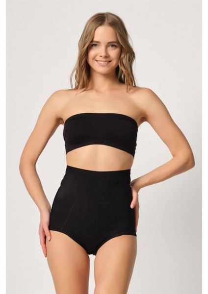 Siyah Karın Balen Destekli Slip Lazer Korse