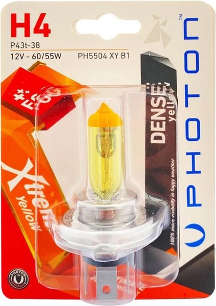H4 12V 60/55W Extreme Yellow (Tekli Blister)