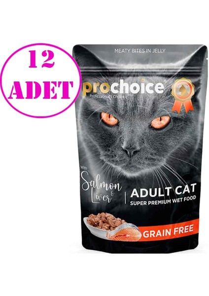 Prochoice Pouch Jöleli Somonlu ve Ciğerli Tahılsız Kedi Konservesi 85 gr 12 Ad