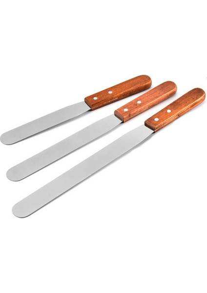 Tahta Saplı Spatül - 3 Adetlik Set - Paslanmaz Çelik