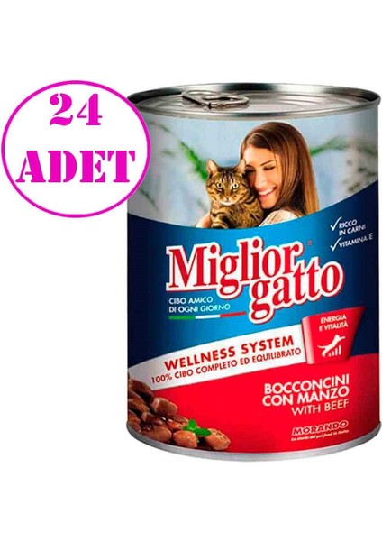 Parça Etli Biftekli Konserve Kedi Maması 405 gr 24 Adet