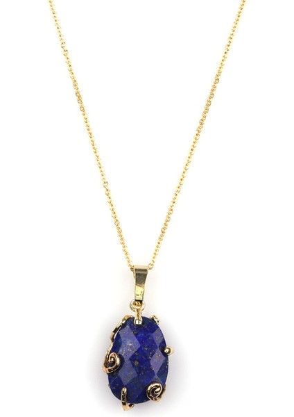 Lapis Lazuli Doğal Taş Gold Renkli Kolye