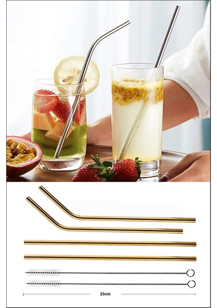 Etika 4 Lü Paslanmaz Çelik Pipet + Temizleme Fırçası