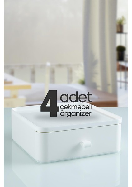 4 Adet Makyaj ve Kozmetik Düzenleyici Çok Amaçlı çekmeceler beyaz