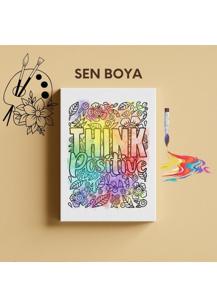 Think Positive Mandala Yetişkin Boyama Kanvas Tablo