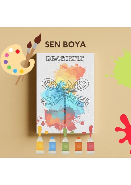 Dragonfly Çocuk Boyama Mandala Kanvas Tablo