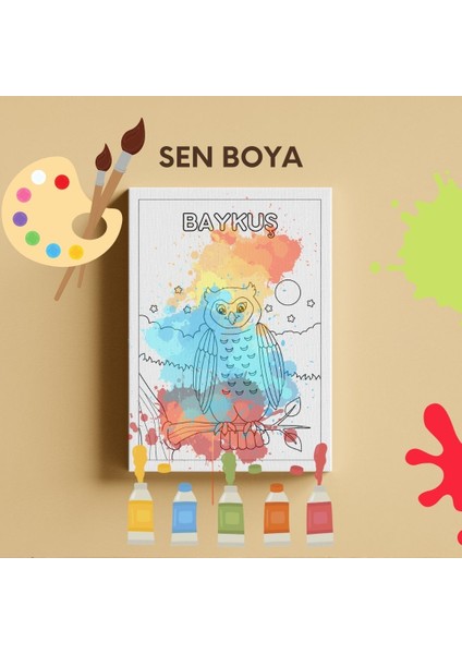 Baykuş Çocuk Mandala Boyama Kanvas Tablo