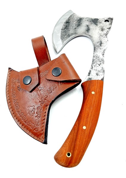 El Yapımı Paduk Saplı Dövme Çelikten Av ve Kamp Bıçağı, Balta