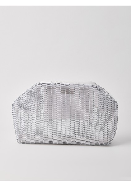 Kadın Petek Desenli Şeffaf Clutch El Çantası