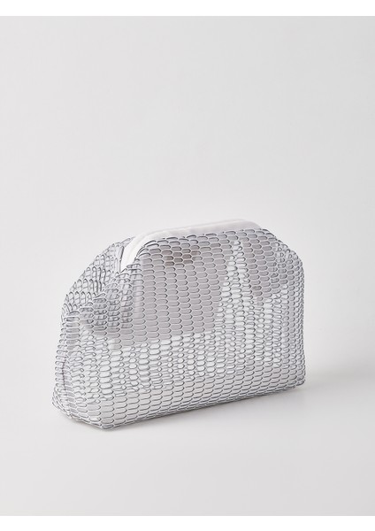 Kadın Petek Desenli Şeffaf Clutch El Çantası