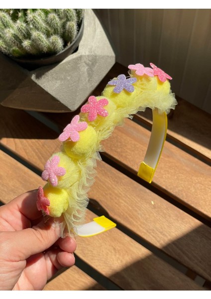 Ponpon Figürlü Taraklı Taç Sarı SBT1698