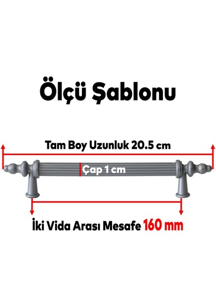 Polavit Mobilya Çekmece Mutfak Dolap Dolabı Kulpu Kulbu 160 mm Gri Sert Plastik Kulpları (10 ADET)