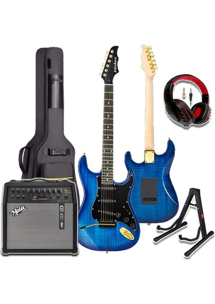 GLC-40BL-50AMP Elektro Gitar Seti 50 Watt Şarjlı Bt Amfi Kulaklık ve Full Set