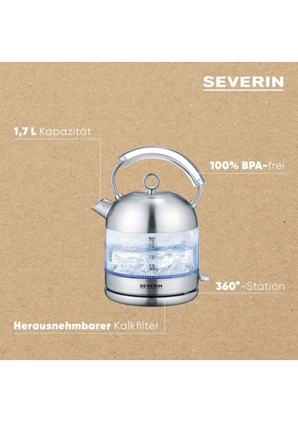 Evrekala Shop Özel Cam Kettle Severin Su Isıtıcı Retro 2400 Watt Vintage Seri fiyatları