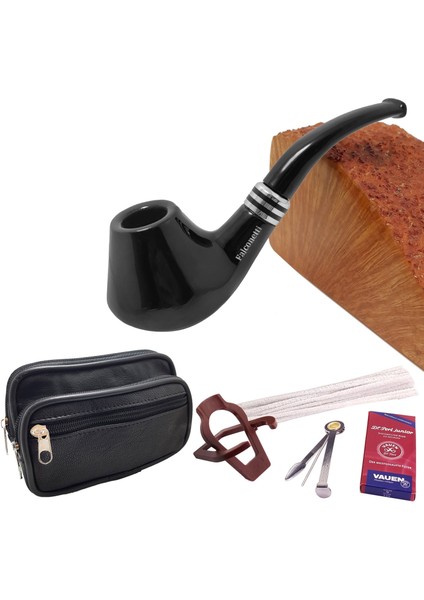 Siyah Parlak Sandalwood Bilezikli Ahşap Pipo Seti RC99-TAKIM