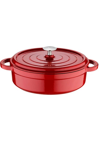 Iron 24 cm Demir Döküm Basık Tencere Kırmızı