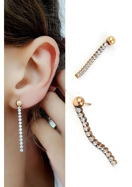 Swarovski Taşlı 925 Ayar Gümüş Rose Su Yolu Küpe