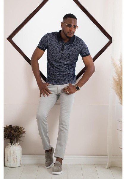 Polo Yaka Dynamıc Fit Baskı Desenli Çıt Çıt Detaylı Kısa Kol Erkek Yazlık T-Shirt