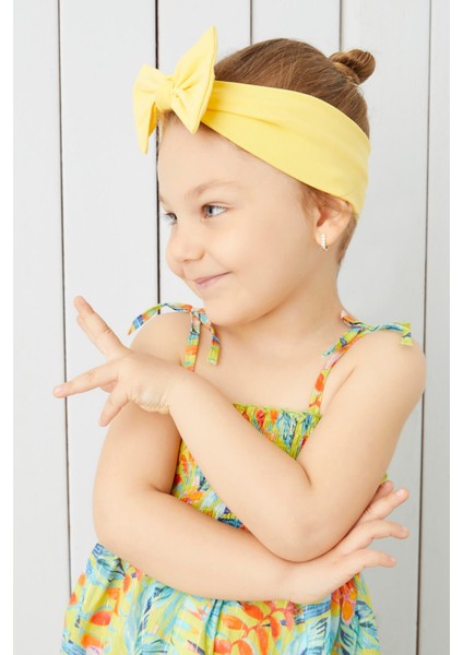 Canlı Sarı El Yapımı Yumuşak Fiyonk Bağlamalı Doğal Pamuklu Penye Bebek Çocuk Kız Bandana Best Of Serisi