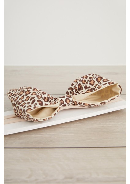 El Yapımı Büyük Fiyonk Doğal Pamuklu Bebek Çocuk Kız Saç Bandı Cool Leopar