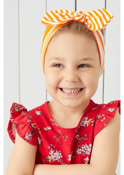 Turuncu Beyaz Çizgili El Yapımı Yumuşak Fiyonk Bağlamalı Doğal Pamuklu Penye Bebek Çocuk Kız Bandana Best Of Serisi