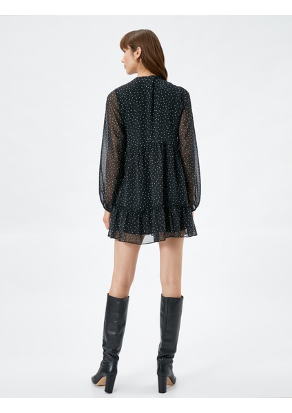 Mini Şifon Elbise Puantiyeli Pencere Detaylı Gipeli fırsatları