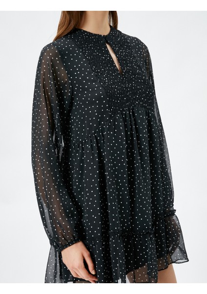 Mini Şifon Elbise Puantiyeli Pencere Detaylı Gipeli indirimleri