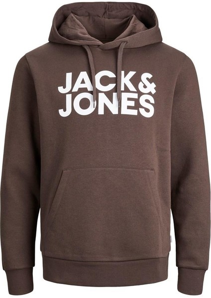 Jack & Jones Hood Corp Logo Erkek Kahverengi Kapüşonlu Sweatshirt