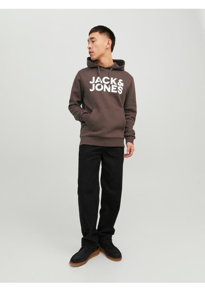 Jack & Jones Hood Corp Logo Erkek Kahverengi Kapüşonlu Sweatshirt