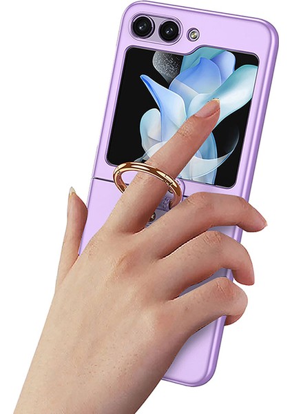 Samsung Galaxy Z Flip 5 Uyumlu Yüzüklü Standlı Mat Dokulu Kılıf