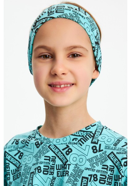 Turkuaz Kız Pamuklu Penye, Kaymaz, Terletmez, Ultra Hafif, Esnek Desenli Saç Bandı Bandana