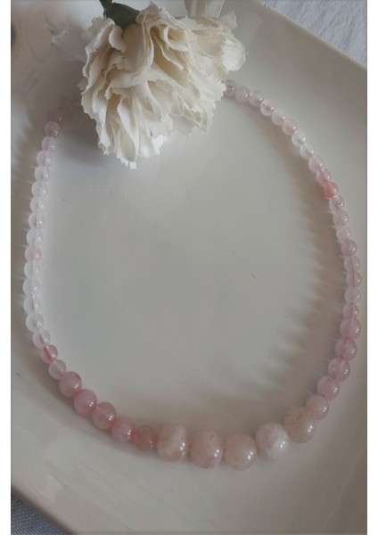 6, 8, 12 mm Pembe Kuvars Doğaltaş Kolye