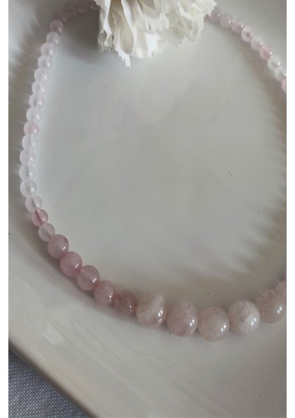 6, 8, 12 mm Pembe Kuvars Doğaltaş Kolye