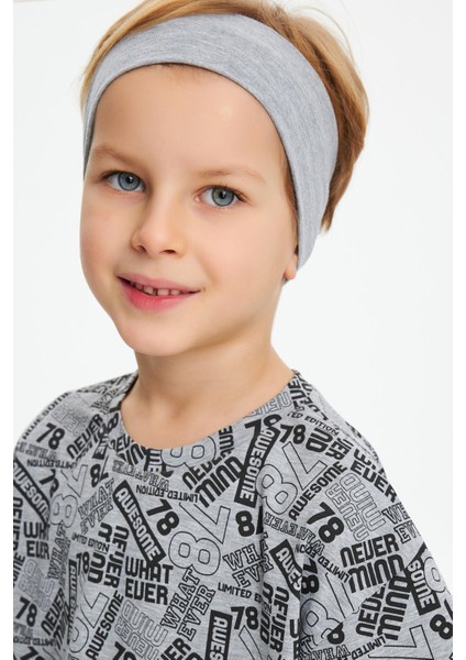 Gri Erkek Çocuk Pamuklu Penye Oversize Gri T-Shirt Bandana 2'li Takım fiyatları