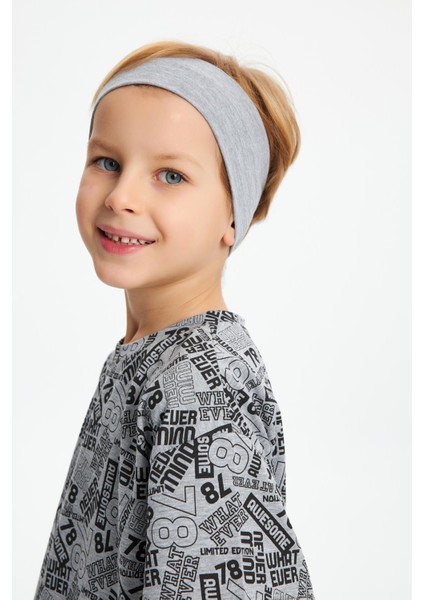 Gri Erkek Çocuk Pamuklu Penye Oversize Gri T-Shirt Bandana 2'li Takım modelleri