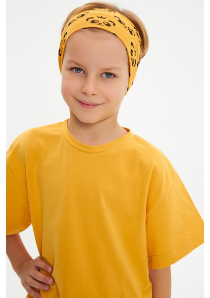 Hardal Desenli-Hardal Erkek Çocuk Pamuklu Penye Oversize Hardal T-Shirt Bandana 2'li Takım