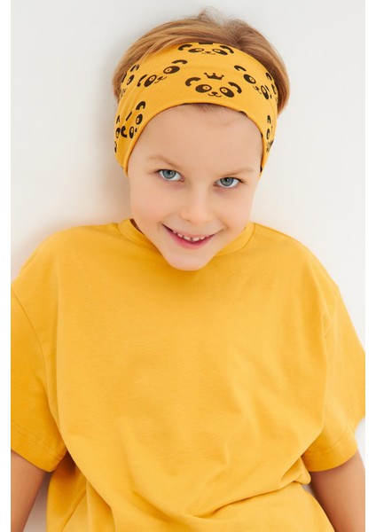 Hardal Desenli-Hardal Erkek Çocuk Pamuklu Penye Oversize Hardal T-Shirt Bandana 2'li Takım fiyatları